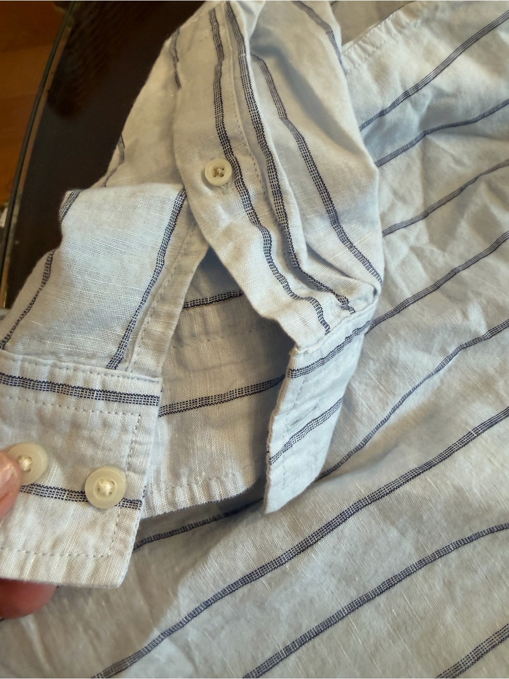 Banana Republic Pale Blue Linen-Blend Button-Down with Navy Stripes